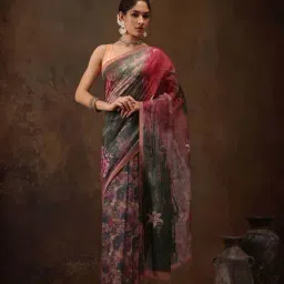 Silk Land Pink & Green Printed Saree With Unstitched Blouse-picture-22