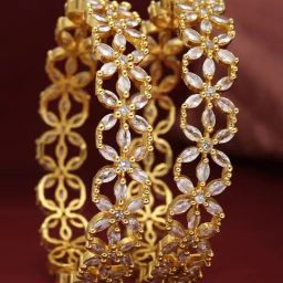 Zeneme Gold Plated American Diamond Studded Bangles for Women & Girls Set of 2-98