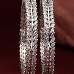 Zeneme Rhodium Plated Brass American Diamond Crystal Bangles for Women Set of 2-11