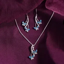 Clara 925 Silver Rhodium-Plated Swiss Zirconia Butterfly Pendant with Chain & Earring Set-image-49