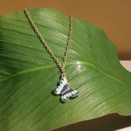Zaveri Pearls Turquoise & Navy Blue Enamel Contemporary Butterfly Pendant & Chain-ZPFK17262-8