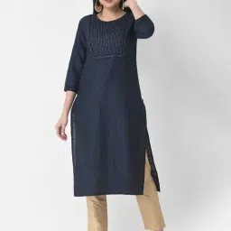 Span Blue Embroidered A Line Kurta-image-9