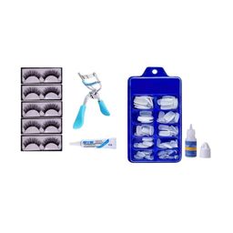 skrynnzer Set Of 5 False Eyelashes, Eyelashes Glue, Eyelash Curler & 100Pcs Reusable Nails-22