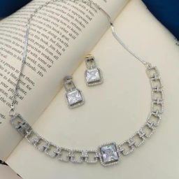 Abdesigns Silver-Plated American Diamond Necklace-image-1