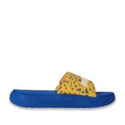 Puma Kids Team Royal, Yellow Sizzle & White Softride Youth Slides-image-9