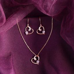 Clara 925 Silver Rose Gold-Plated Swiss Zirconia Pink Heart Pendant with Chain & Earring Set-image-58