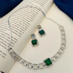 Abdesigns Silver-Plated Emerald American Diamond Necklace-image-76