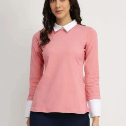 Fablestreet Pink Cotton Collar Style Shirt-image-4