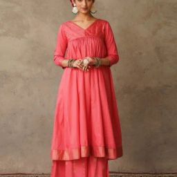 Akiso Coral Parv Block Printed Anarkali Kurta with Hand Embroidery Details On Yoke-image-36