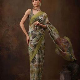 Silk Land Green Printed Saree With Unstitched Blouse-image-47