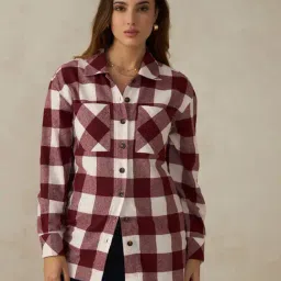 VIRGIO Red Cotton Checks Long Sleeves Shirt-picture-6
