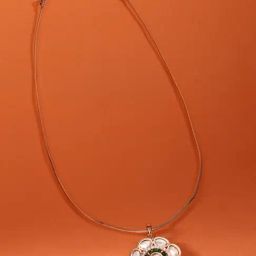 Zaveri Pearls Green Beads & Cubic Zirconia Embellished Brass Flower Pendant & Chain-ZPFK17263-44