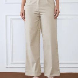 Iconic Beige Cotton Checked Pants-image-36