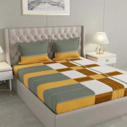 Raymond Home Camphor Olive & Yellow 144 TC Cotton Queen Bedsheet with 2 Pillow Covers-image-53