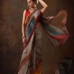 Silk Land Multicolored Printed Saree With Unstitched Blouse-picture-14