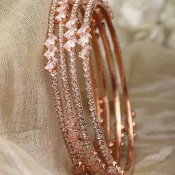 Zeneme Rose Gold Plated Crystal AD Studded Bangles for Women Set of 4-15