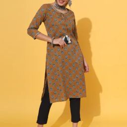 DECKEDUP Mustard Printed Kurta-38