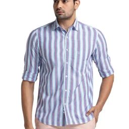 Colorplus Blue Tailored Fit Striped Shirt-image-80