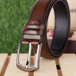 ZEVORA Brown Textured Leather Casual Belt-image-62