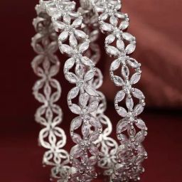 Zeneme Rhodium Plated American Diamond Studded Bangles for Women & Girls Set of 2-34