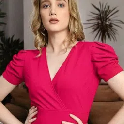 IUGA Puff Sleeve Wrap Top-image-98