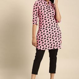 Anouk Women Pink & Black Paisley Printed Regular Pure Cotton Kurta with Trousers-image-18