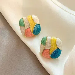 kazare Set Of 2 Rhodium-Plated Enamelled Square Shaped Studs-picture-39