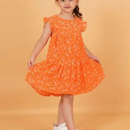 Creative Kids Floral Print Flutter Sleeve Georgette A-Line Dress-picture-21