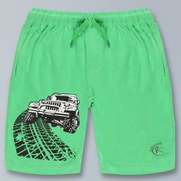 Kiddopanti Jeep Placement Printed Knitted Shorts  - Green-image-78