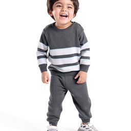 Babyoye  100% Cotton Stripes Full Sleeves Baby Sweater Sets  -Grey-image-57