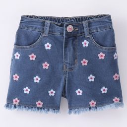 Babyhug Cotton Shorts With Stretch & Floral Print - Blue-image-72