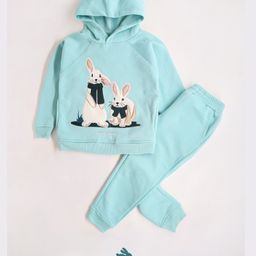 Cherry Crumble By Nitt Hyman Full Sleeves Hunny Bunny Design Detailed Hooded Night Suit - Mint Blue-image-37