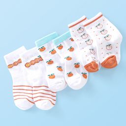 Cute Walk by Babyhug Anti-Bacterial Ankle Length Socks Fruity Design Pack of 3 - Orange & White-image-98