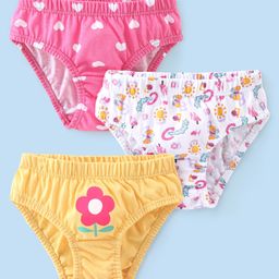 Babyhug 100% Cotton Single Jersey Knit Panties Heart Print Pack of 3 - Multicolor-image-31