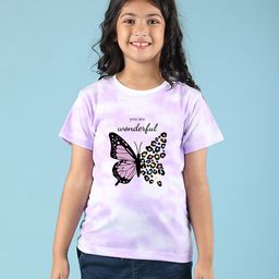 NUSYL Half Sleeves Tie Dye Effect & Butterfly Printed Tee - Purple-image-93
