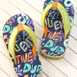 Pine Kids Slip On Flip Flops with Text Print - Navy Blue & Lime-picture-28