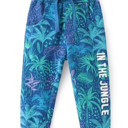 Babyhug French Terry Knit Full Length Lounge Pant with Tropical & Text Print - Navy Blue-picture-17