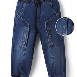 Kookie Kids Full Length Denim Jeans with Button Detailing - Blue-image-91