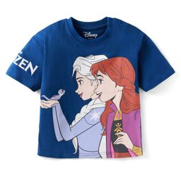 Babyhug Disney Single Jersey Drop Shoulder Half Sleeve T-Shirt with Elsa & Anna Graphic - Navy Blue-image-95