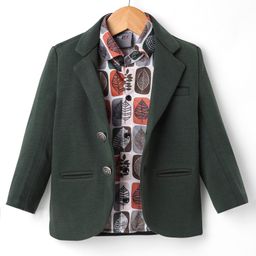 Dapper Dudes Full Sleeves Solid Blazer With Leaves Printed Shirt - Olive-image-27