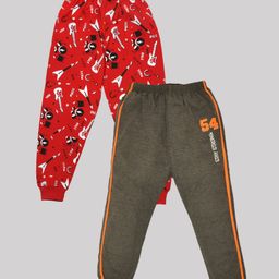 Kiwi Pack of 2 Cotton Stay Strong Text & Musical Instruments Printed Lounge Pants - Grey & Red-image-91