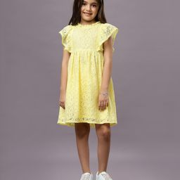 Ishki Pushki Cotton Sleeveless Floral Lace Detailed Fit & Flared Dress - Yellow-picture-11