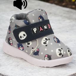Lil Lollipop Mesh Panda Designed Velcro Closure Musical Shoes - Grey-image-90