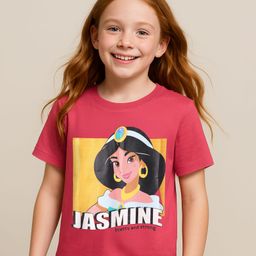 Pine Kids Disney Single Jersey Knit Half Sleeves T-Shirt With Jasmine Graphic - Red-image-84