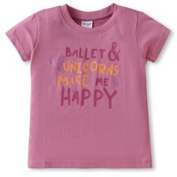 Tango Single Jersey Knit Half Sleeves T-Shirt with Unicorn Makes Me Happy Text Print - Plum-image-45