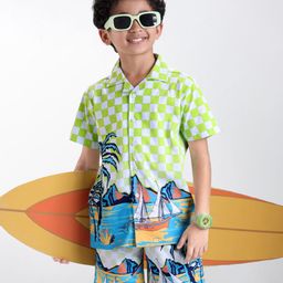 OLLINGTON ST. Cotton Half Sleeves Beach Theme Printed Shirt & Shorts Set - Multicolor-picture-1