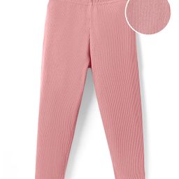 Kookie Kids Rib Cotton Elastane Knit Full Length Solid Legging With Elasticated Waist - Peach-image-78