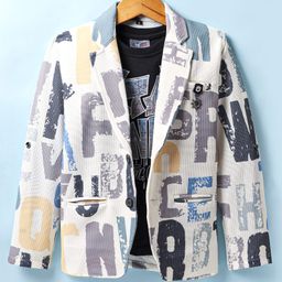 Dapper Dudes Full Sleeves Alphabets Printed Textured Blazer With Typography Printed Tee - White-image-29