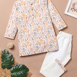 Desi Soota Cotton Full Sleeves Leaves Printed Kurta Pyjama Set - Pink-image-89