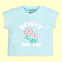 Kiddopanti Cotton Half Sleeves Bright New Day Text Printed Tee - Aqua Blue-picture-31